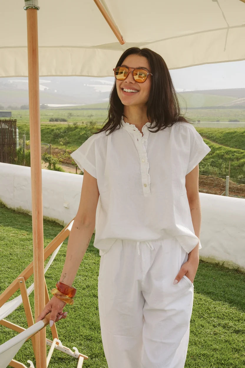 Just Cruizin Ladies Blouse - Coralie Cotton Frilly