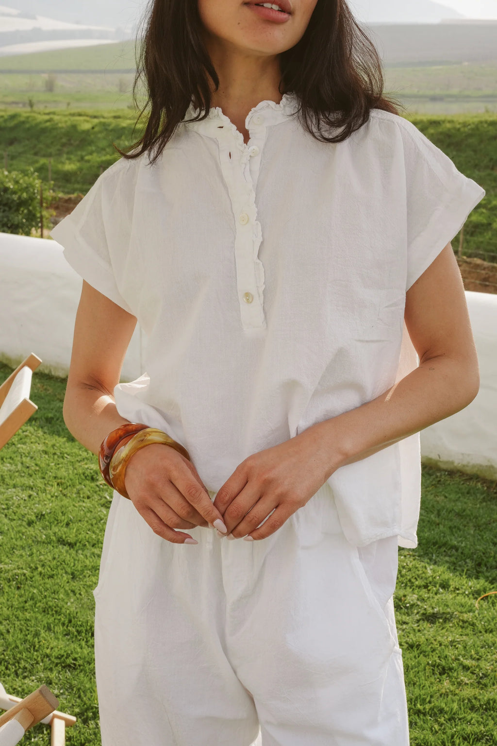 Just Cruizin Ladies Blouse - Coralie Cotton Frilly