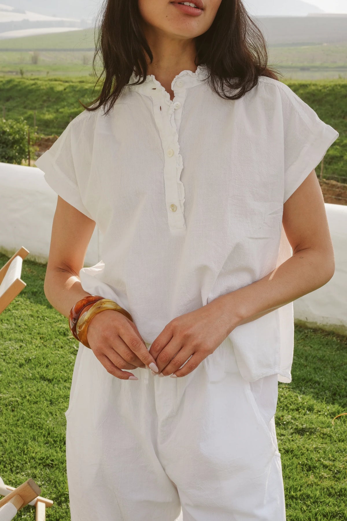 Just Cruizin Ladies Blouse - Coralie Cotton Frilly