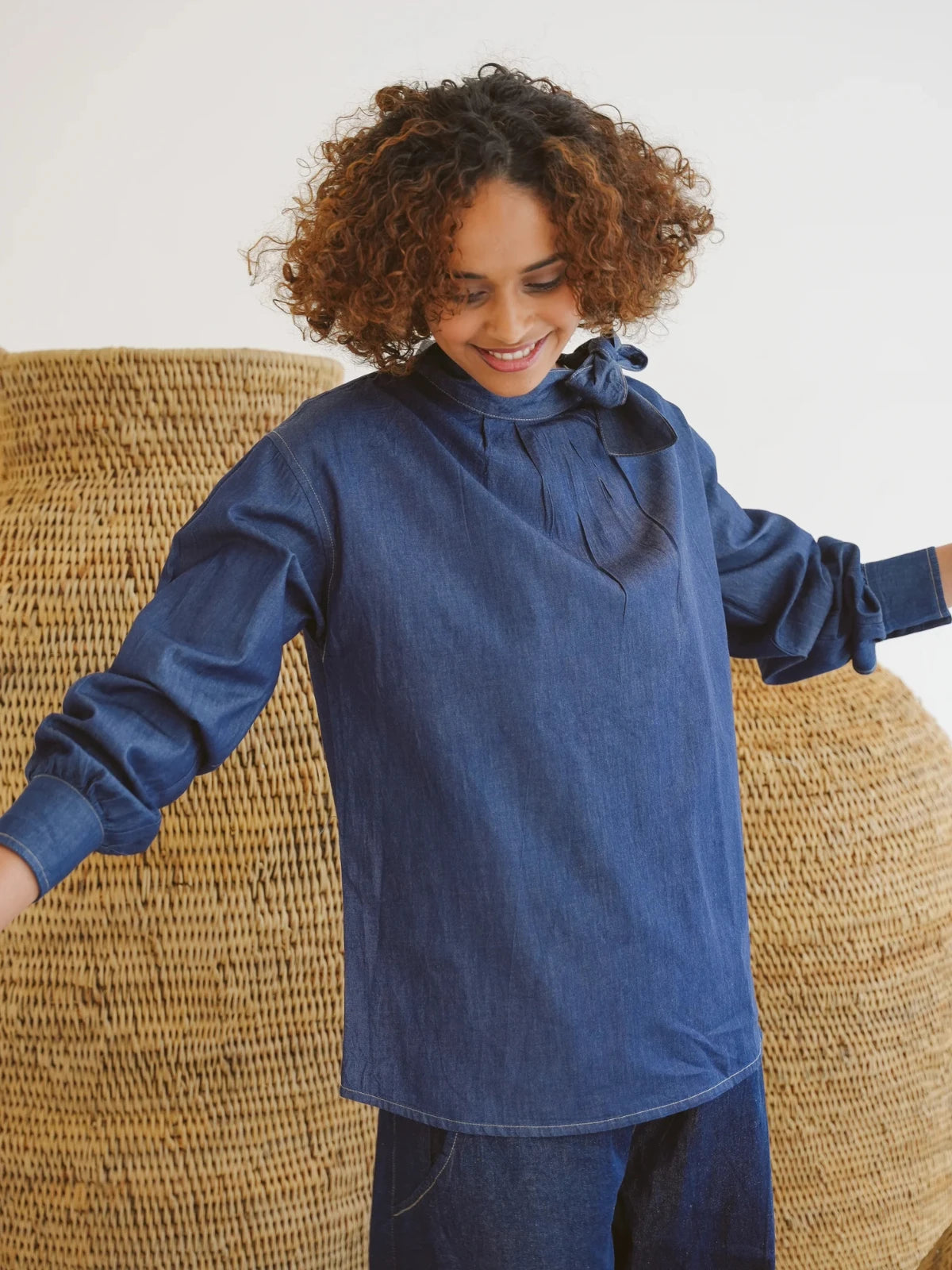 Just Cruizin Ladies Blouse - Kitty Denim Billowy Blouse