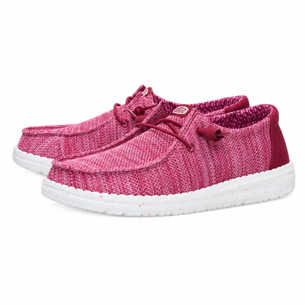 Hey Dude Wendy Stretch Sox Rumba Red shoes on a square white background
