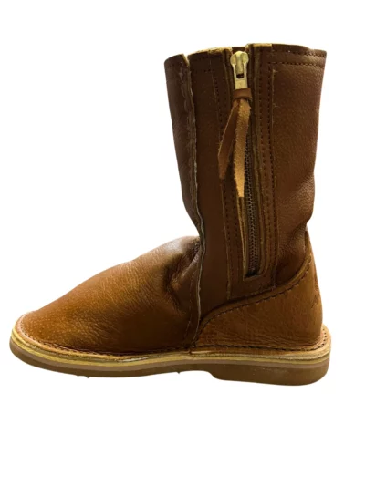 Tan leather sheepskin zip-up boots with warm lining
