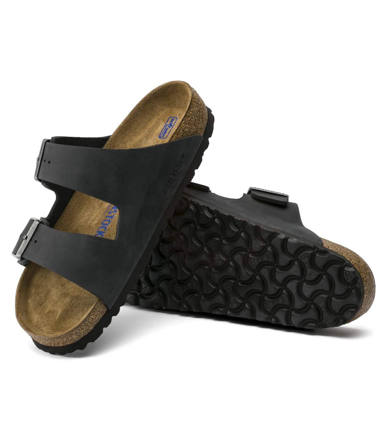 Oiled nubuck leather Arizona sandal with two adjustable straps and metal pin buckles.